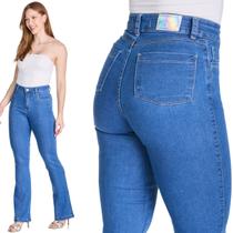 Calça Flare HNO Jeans Cintura Alta Jeans com Elastano Azul