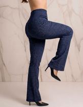 Calça Flare Jacquard com Zíper e Bolsos Azul Mescla - Conforto e Estilo