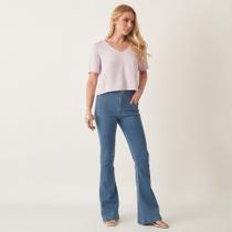 Calça Flare Jeans Cintura Alta com Pences