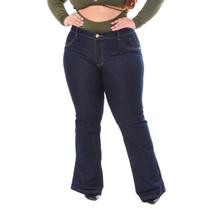 Calça flare jeans cintura alta plus size 46 ao 54 basica boca larga
