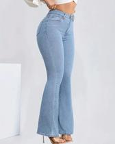 Calça Flare Jeans Feminina Kovali Premium Estilo Gringa Com Elastano Cintura Alta Levanta Bumbum Delave Calça Flare Jeans Feminina Kovali Premium Estilo Gringa Com Elastano Cintura Alta Levanta Bumbum Delave
