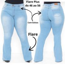 Calça Flare Jeans Feminina Plus Size Clara cintura alta boca larga lycra/elastano