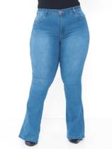 Calça Flare Jeans Feminina Plus Size Clara cintura alta boca larga lycra/elastano Calça Flare Jeans Feminina Plus Size Clara cintura alta boca larga lycra/elastano