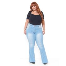 Calça Flare Jeans Feminina Plus Size Clara cintura alta boca larga lycra/elastano