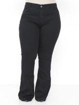 Calça Flare Jeans Feminina Plus Size Preta cintura alta com lycra boca larga moda Blogueira Lançamento Calça Flare Jeans Feminina Plus Size Preta cintura alta com lycra boca larga moda Blogueira Lançamento