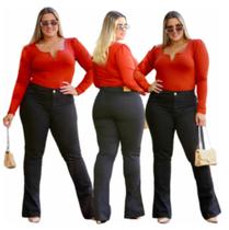 Calça Flare Jeans Preta Plus Size Super Elegante Social