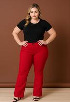 Calça Flare Lisa Plus Size com Elastano Cor:VermelhoTamanho:48 Calça Flare Lisa Plus Size com Elastano Cor:VermelhoTamanho:48