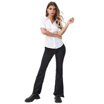 Calça Flare Malha Canelada Com Costura Perfeita Para Trabalhar e Para o Dia a Dia - P ao GG