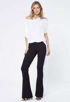 Calça Flare Malha Detalhe Preta e Branco