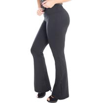 Calça Flare Modeladora Suplex Catwalk Feminina Cintura Média Cós Médio Com Elástico Preta
