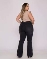 Calça Flare Plus Size Jeans Preto Shyros