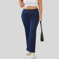 Calça Flare Plus SizeJeans Feminina Boca de Sino Cintura Alta Modeladora