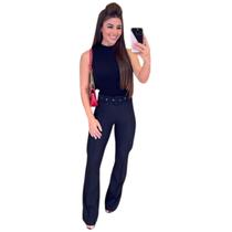 Calça Flare Tecido Pop Cós Alto com Cinto