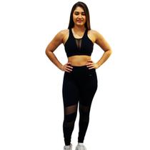 Calça fuso de suplex de poliamida fitness academia aeróbica detalhe em tule ginastica