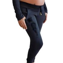 Calça gestante grávida em coton ribana bolsos e ajuste cintura