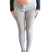 Calça gestante grávida em coton ribana bolsos e ajuste cintura
