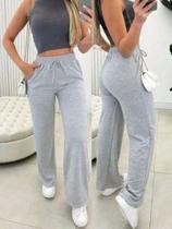 Calça Gringa Feminina Tecido Lanzinha Moletom Pantalona Cintura Alta com Bolso
