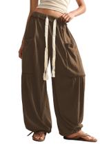 Calça Harem RoseSeek, folgada, boho, com cordão, cintura, marrom Calça Harem RoseSeek, folgada, boho, com cordão, cintura, marrom