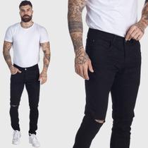 Calça HNO Jeans Premium Rasgada Skinny com Elastano Preto