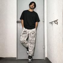 Calça Homem Estilosa Streetwear Grafite Chaos Lush Cor:BrancoTamanho:G Calça Homem Estilosa Streetwear Grafite Chaos Lush Cor:BrancoTamanho:G
