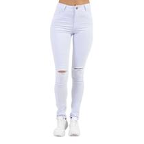 Calça Hot Pant Feminina Com Rasgo no Joelho Branca Lady Rock Calça Hot Pant Feminina Com Rasgo no Joelho Branca Lady Rock