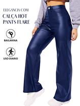 Calça Hot Pants Flare Em Cirré Com Bolsos E Zíper Cintura Alta Conforto Dia a Dia