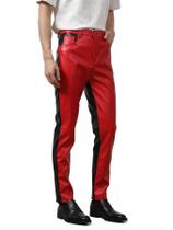 Calça Idopy Slim Fit de material sintético Vermelha e Preta com 5 Bolsos Calça Idopy Slim Fit de material sintético Vermelha e Preta com 5 Bolsos