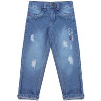 Calça Infantil Jeans Com Bordado E Pregas - Ink