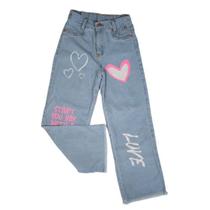 Calça Infantil Jeans Wide Leg Heart (jeans claro)