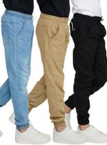 Calça infantil Juvenil Jogger Sarja Jeans Com Elástico Punho Menino Calça infantil Juvenil Jogger Sarja Jeans Com Elástico Punho Menino