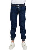 Calça infantil Juvenil Jogger Sarja Jeans Com Elástico Punho Menino