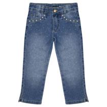 Calça Infantil Look Jeans c/ Pérolas Reta Jeans