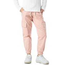 Calça Infantil Menina Jogger Bolso Cargo Elástico Sarja Rosa