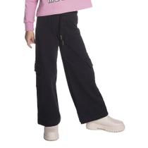 Calça Infantil Meninas Moletom Preta Cargo Wide Leg Have Fun Tamanho:16 anos Calça Infantil Meninas Moletom Preta Cargo Wide Leg Have Fun Tamanho:16 anos