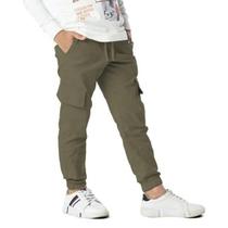 Calça Infantil Menino Bolso Punho Cargo Sarja Verde Militar