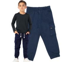 Calça Infantil Menino Cargo Moletinho Com Bolso Elástico
