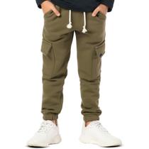 Calça Infantil Menino Cargo Moletinho Verde Militar