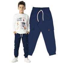 Calça Infantil Menino Cargo Sarja Com Bolso E Punho