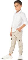 Calça Infantil Menino Jogger Bolso Cargo Elástico Sarja Bege