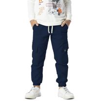 Calça Infantil Menino Jogger Bolso Cargo Sarja Elástico Azul