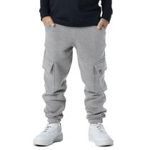 Calça Infantil Menino Moletom Cargo Inverno Bolso Lisa Cinza