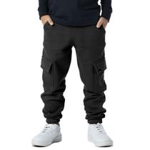 Calça Infantil Menino Moletom Cargo Inverno Lisa Preta