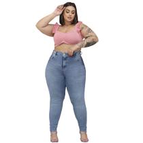 Calça Jeans Acid Wash com Cinto Lipo Plus Size Feminina Sol Jeans