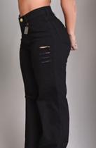Calça jeans adulto feminina super flare cor preta tamanho 42