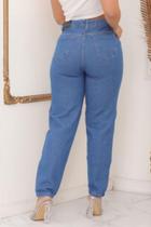 Calça Jeans Azul Médio Mom Grafite Cintura Alta Calça Jeans Azul Médio Mom Grafite Cintura Alta