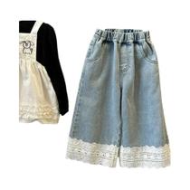 Calça Jeans Azul Para Meninas De 2 a 7 Anos, Calça Casual De Verão, Moda Coreana, Decoração De Calça Jeans Azul Para Meninas De 2 a 7 Anos, Calça Casual De Verão, Moda Coreana, Decoração De