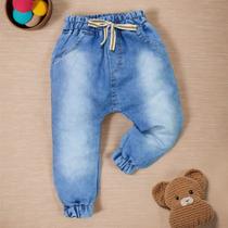 Calça Jeans Bebê Jogger Lavagem Clara Cordão Marrom Calça Jeans Bebê Jogger Lavagem Clara Cordão Marrom