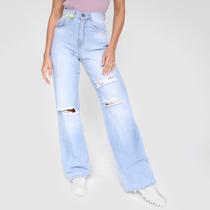 Calça Jeans Biotipo Wide Leg Rasgada Feminina