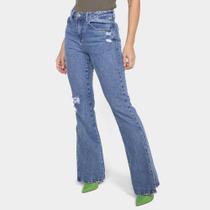 Calça Jeans Boot Cut Sawary Fendas Cintura Alta Feminina