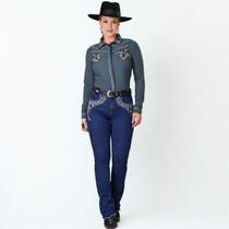 Calça Jeans Bordada Strass Country Flare Western Cowgirl Calça Jeans Bordada Strass Country Flare Western Cowgirl